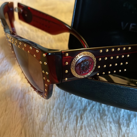 Authentic Burgundy and gold studded Versace sunglasses